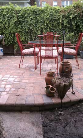 Brick paver patio with outdoor seating